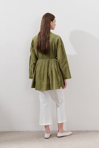 Pleated Wide-Sleeve Tunic Green