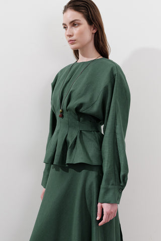 Crossover Tie Linen Blouse Teal