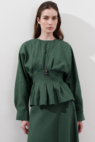 Crossover Tie Linen Blouse Teal