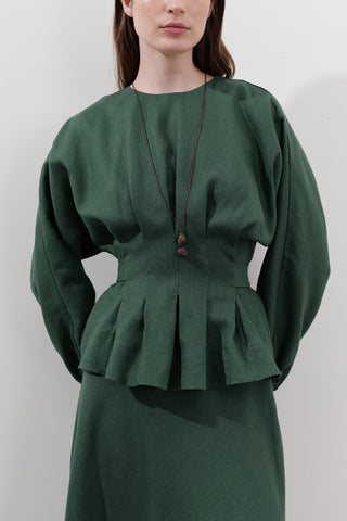 Crossover Tie Linen Blouse Teal