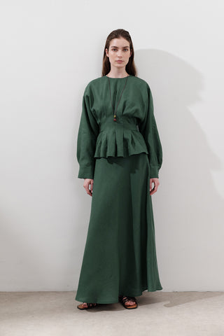 Crossover Tie Linen Blouse Teal