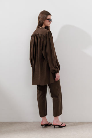 Tencel Gathered Tunic Brown