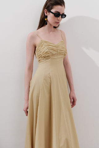 Ruched Strappy Dress Pastel Yellow