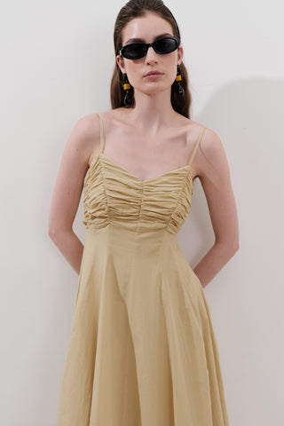 Ruched Strappy Dress Pastel Yellow