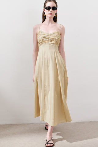 Ruched Strappy Dress Pastel Yellow