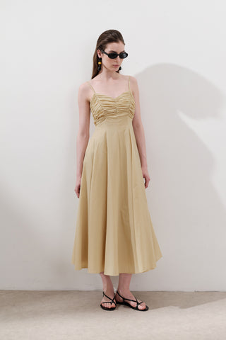 Ruched Strappy Dress Pastel Yellow