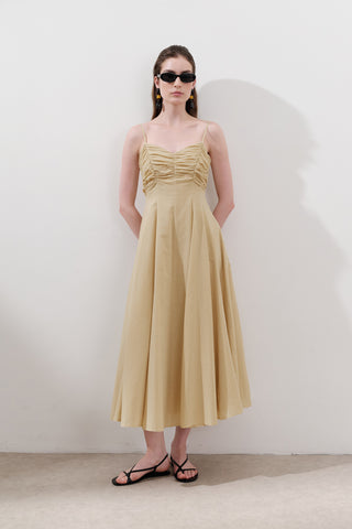 Ruched Strappy Dress Pastel Yellow