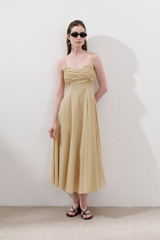 Ruched Strappy Dress Pastel Yellow