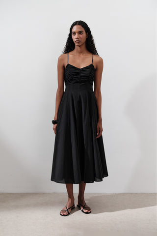 Ruched Strappy Dress Black
