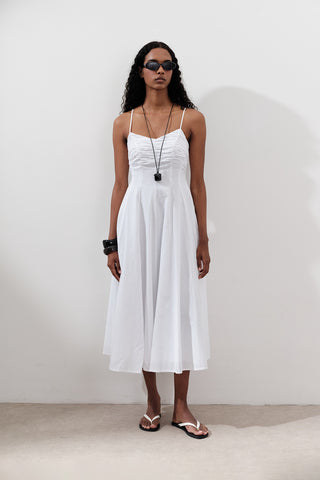 Ruched Strappy Dress Ecru