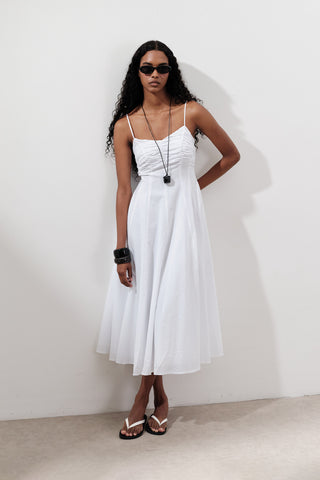 Ruched Strappy Dress Ecru