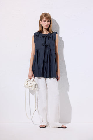 Drawstring Detail Vest Navy Blue