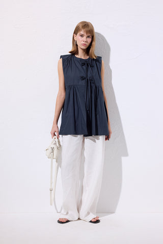 Drawstring Detail Vest Navy Blue