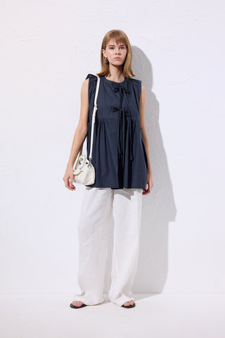 Drawstring Detail Vest Navy Blue