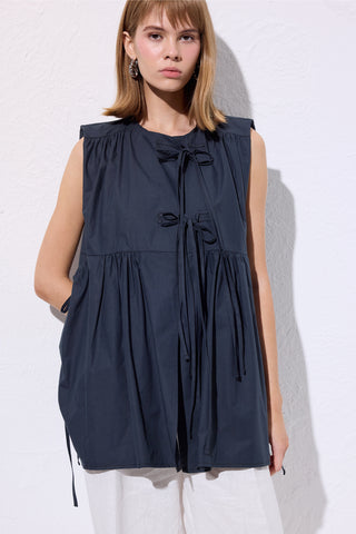 Drawstring Detail Vest Navy Blue