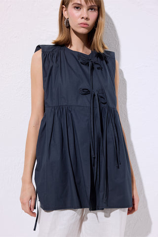 Drawstring Detail Vest Navy Blue