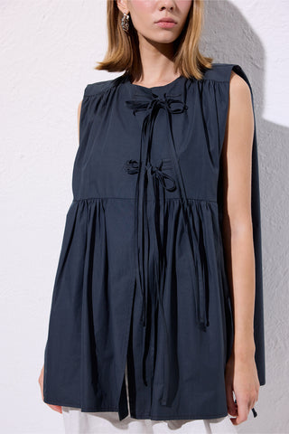Drawstring Detail Vest Navy Blue