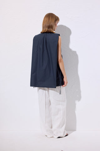 Drawstring Detail Vest Navy Blue