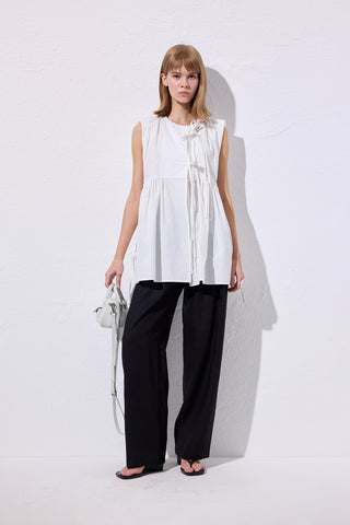 Drawstring Detail Vest Ecru