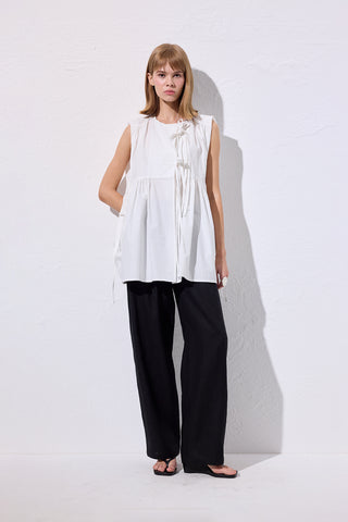 Drawstring Detail Vest Ecru