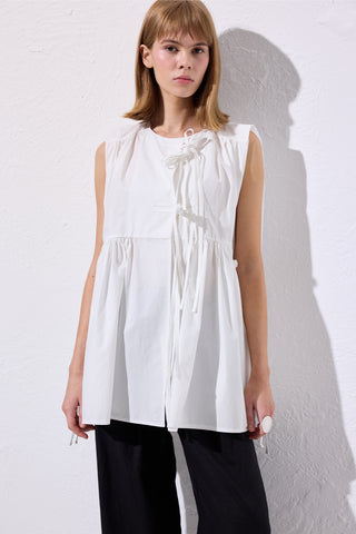 Drawstring Detail Vest Ecru