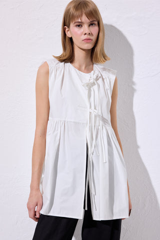 Drawstring Detail Vest Ecru