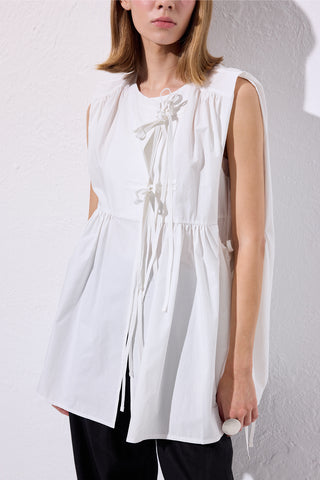 Drawstring Detail Vest Ecru