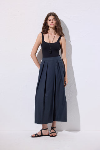 Wide Pleated Trousers Navy Blue