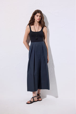 Wide Pleated Trousers Navy Blue