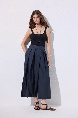Wide Pleated Trousers Navy Blue