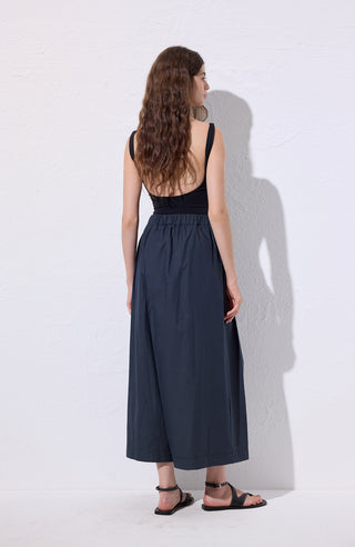 Wide Pleated Trousers Navy Blue