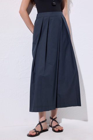 Wide Pleated Trousers Navy Blue