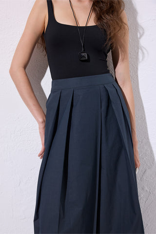 Wide Pleated Trousers Navy Blue