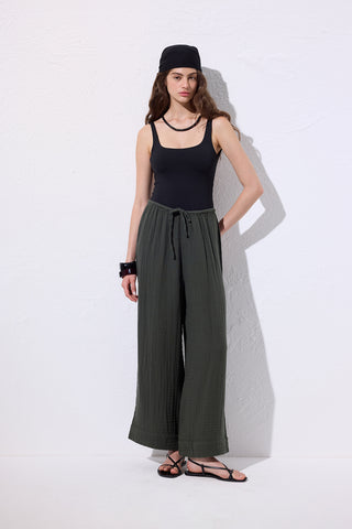 Muslin Tie Trousers Dark Green