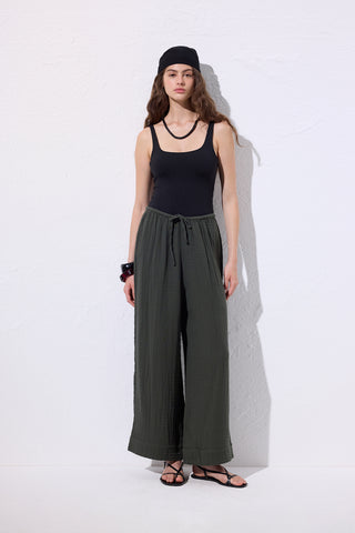 Muslin Tie Trousers Dark Green