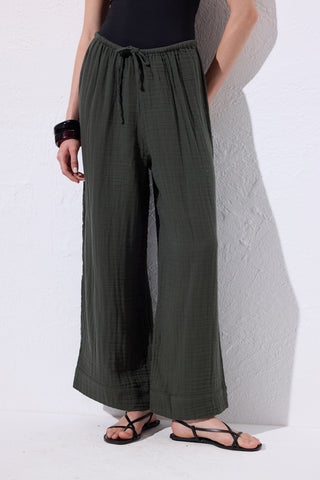 Muslin Tie Trousers Dark Green