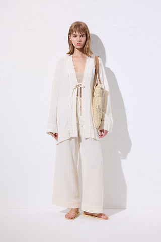 Muslin Kravat Pantolon Bej