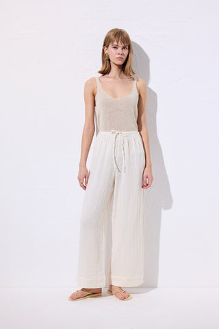 Muslin Kravat Pantolon Bej