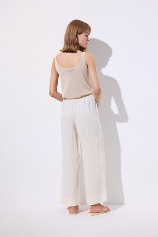 Muslin Kravat Pantolon Bej