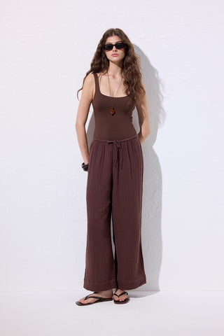 Muslin Tie Trousers Dark Brown