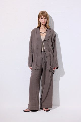 Muslin Wide-Sleeve Kimono Grey