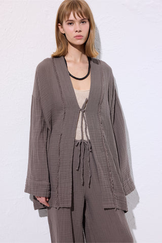 Muslin Wide-Sleeve Kimono Grey
