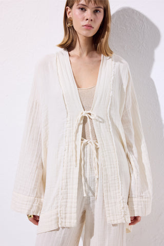Muslin Wide-Sleeve Kimono Beige