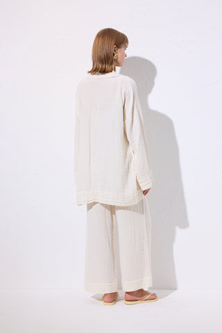 Muslin Wide-Sleeve Kimono Beige