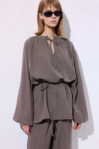 Muslin Tie Blouse Grey