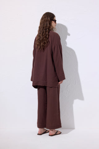 Muslin Wide-Sleeve Kimono Dark Brown