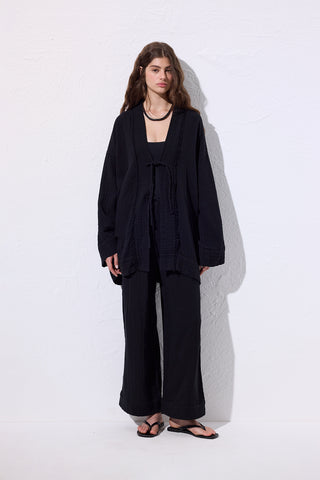 Muslin Wide-Sleeve Kimono Black