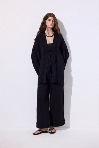 Muslin Wide-Sleeve Kimono Black