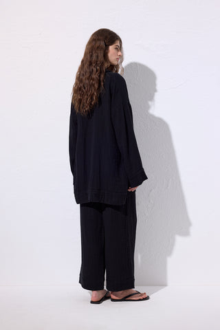 Muslin Wide-Sleeve Kimono Black