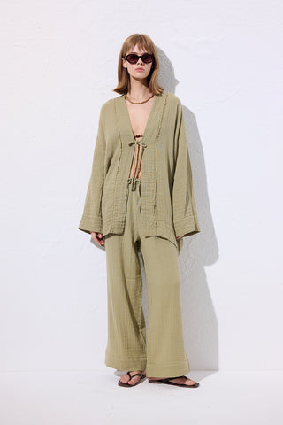 Muslin Wide-Sleeve Kimono Sage Green